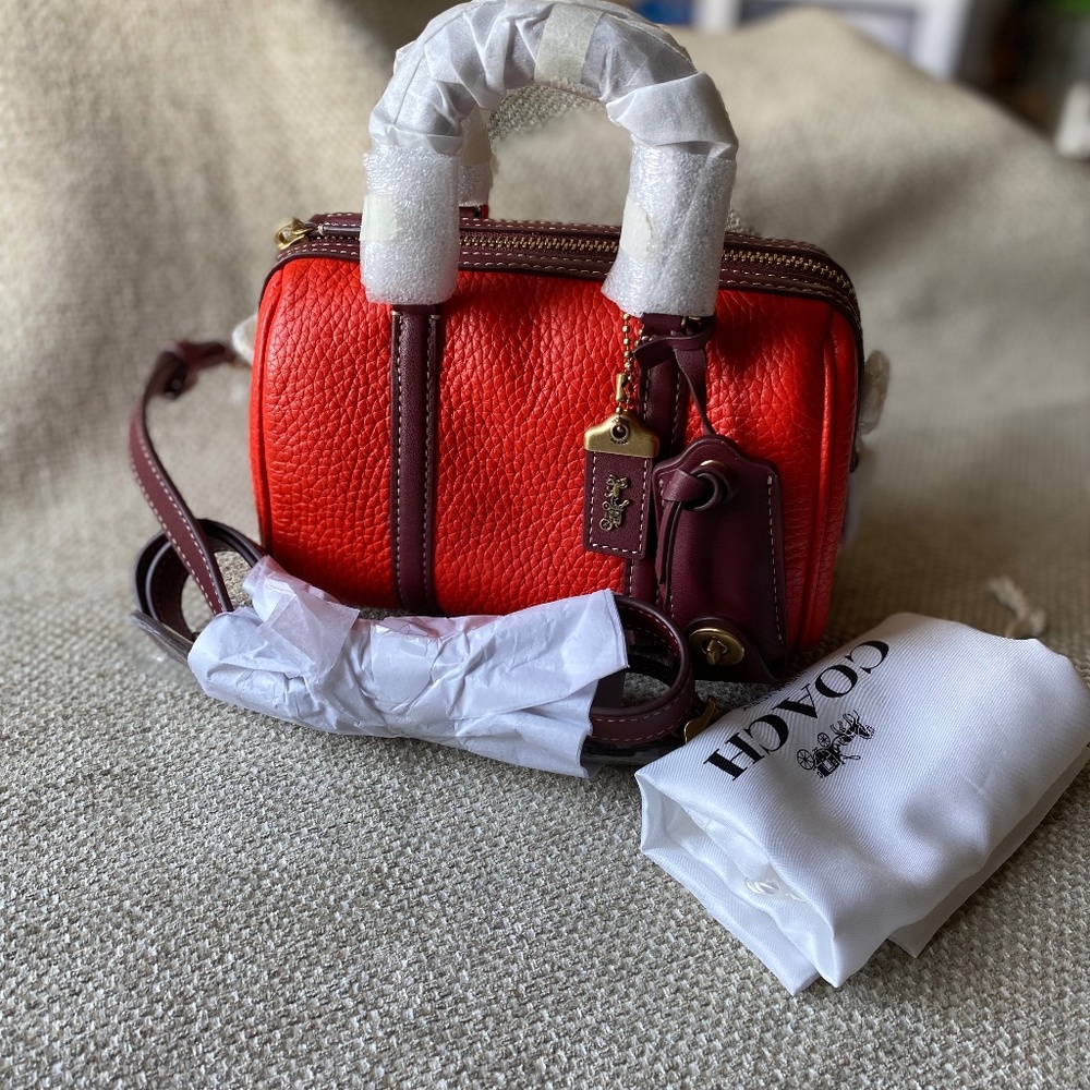 NWT Coach Ruby Satchel 18 in Colorblock Brass/Red Orange Multi, Boston Style